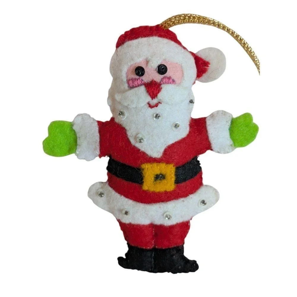 Vintage Felt Christmas‎ Ornaments Handmade Santa Angel Snowman Set of 4